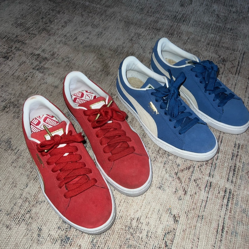 Red and blue puma sneakers